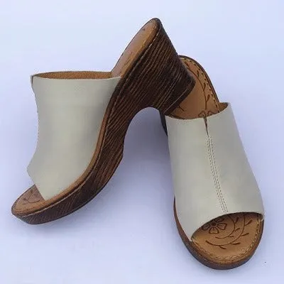 Women's Vintage Platform Block Heel Open Toe Mule Sandals