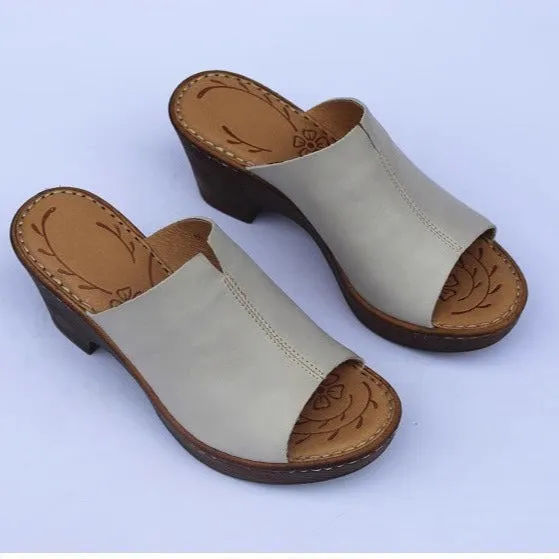 Women's Vintage Platform Block Heel Open Toe Mule Sandals