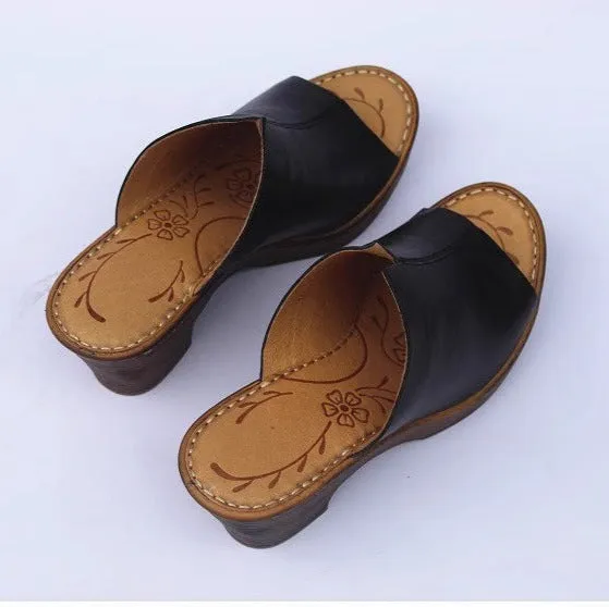 Women's Vintage Platform Block Heel Open Toe Mule Sandals