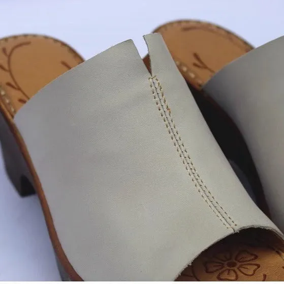 Women's Vintage Platform Block Heel Open Toe Mule Sandals