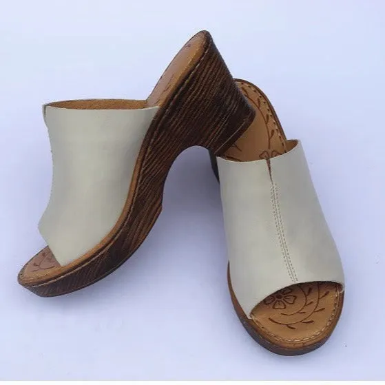 Women's Vintage Platform Block Heel Open Toe Mule Sandals