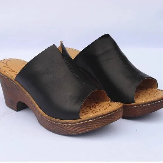 Women's Vintage Platform Block Heel Open Toe Mule Sandals