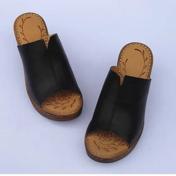 Women's Vintage Platform Block Heel Open Toe Mule Sandals