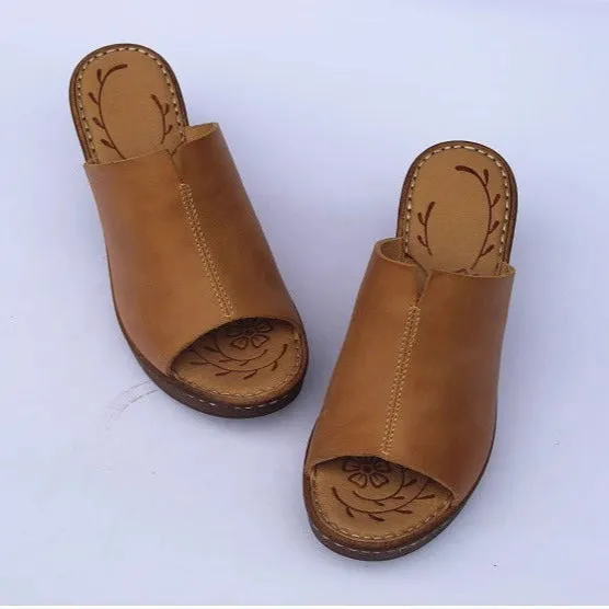 Women's Vintage Platform Block Heel Open Toe Mule Sandals