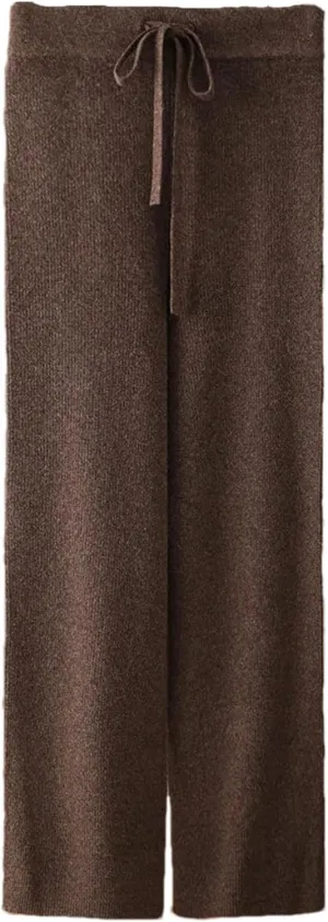 Women's Wool Wide Leg Knitted Trousers Casual Lace Up Drawstring Soft Warm Pants