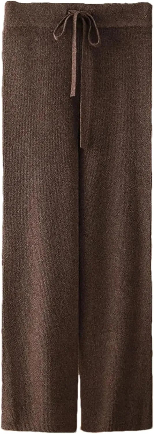 Women's Wool Wide Leg Knitted Trousers Casual Lace Up Drawstring Soft Warm Pants