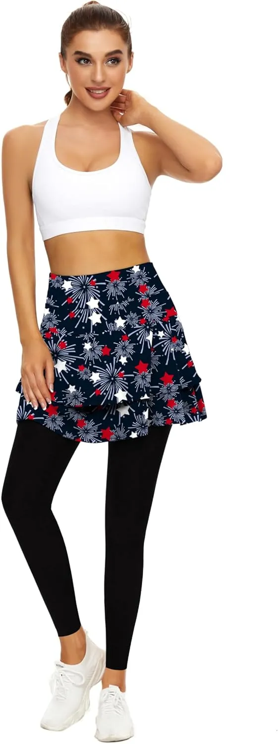 WOWENY Tennis Skirted Leggings with Pockets for Women Active Skort Athletic Ruffle Pleated Golf Skapri with Skirt