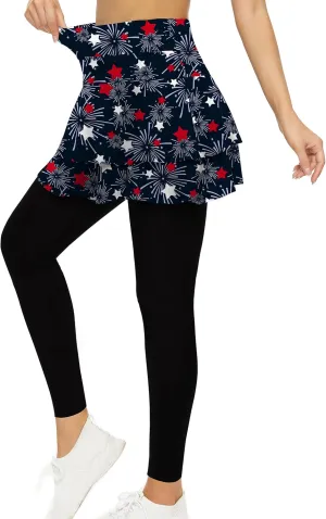 WOWENY Tennis Skirted Leggings with Pockets for Women Active Skort Athletic Ruffle Pleated Golf Skapri with Skirt