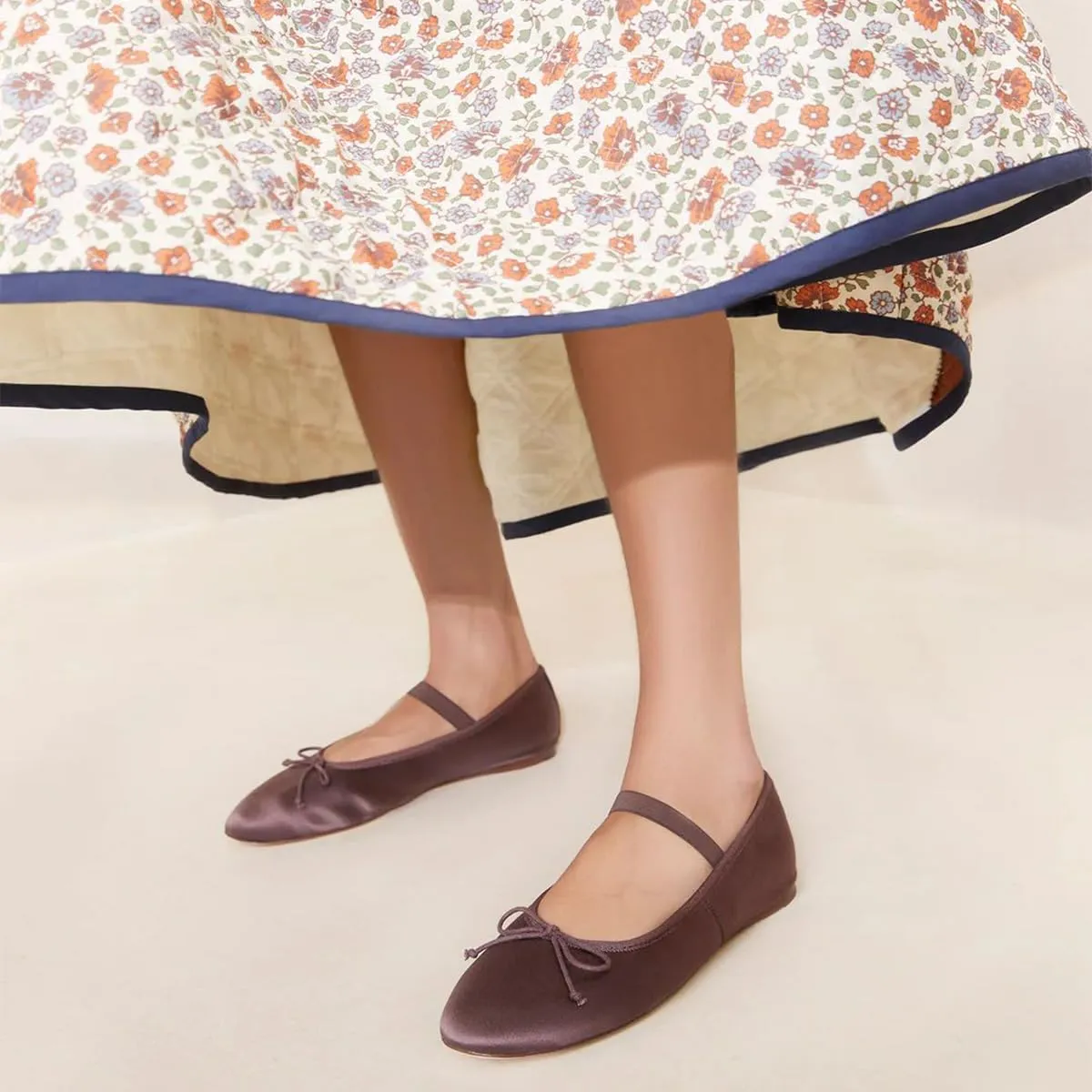 XYD Women Girls Ballet Flats Slip On Closed Almond Toe Elastic Single Strap Bowknot Cute Dress Date Shoes
