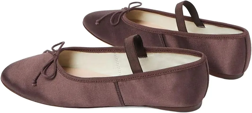 XYD Women Girls Ballet Flats Slip On Closed Almond Toe Elastic Single Strap Bowknot Cute Dress Date Shoes