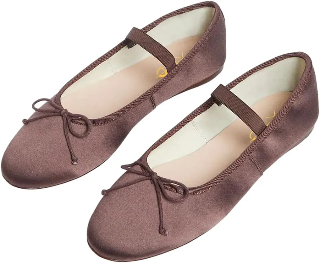 XYD Women Girls Ballet Flats Slip On Closed Almond Toe Elastic Single Strap Bowknot Cute Dress Date Shoes