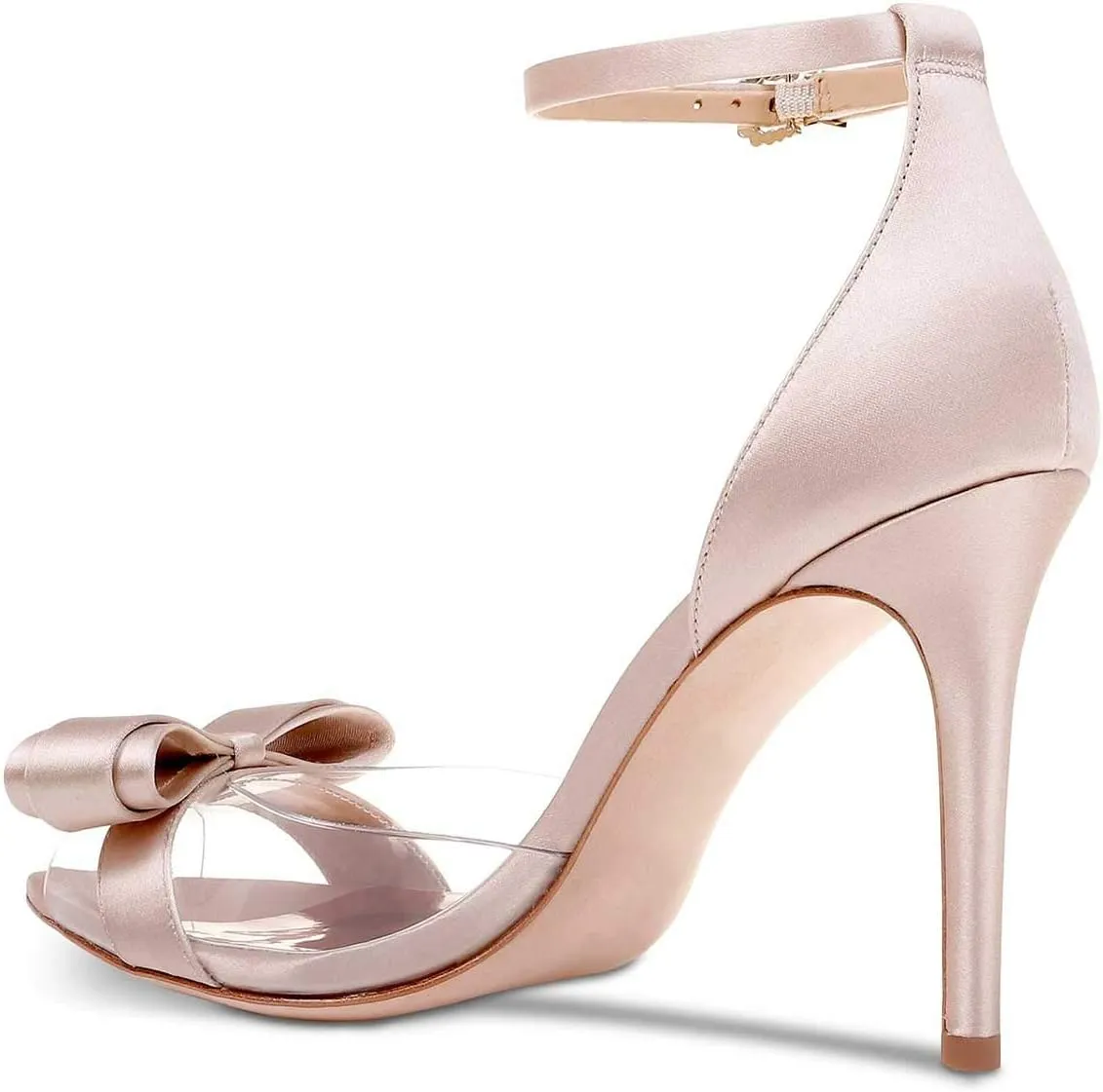XYD Women Pointy Peep Toe Stiletto High Heels Ankle Strap Bows Sandals PVC Satin D'Orsay Pumps