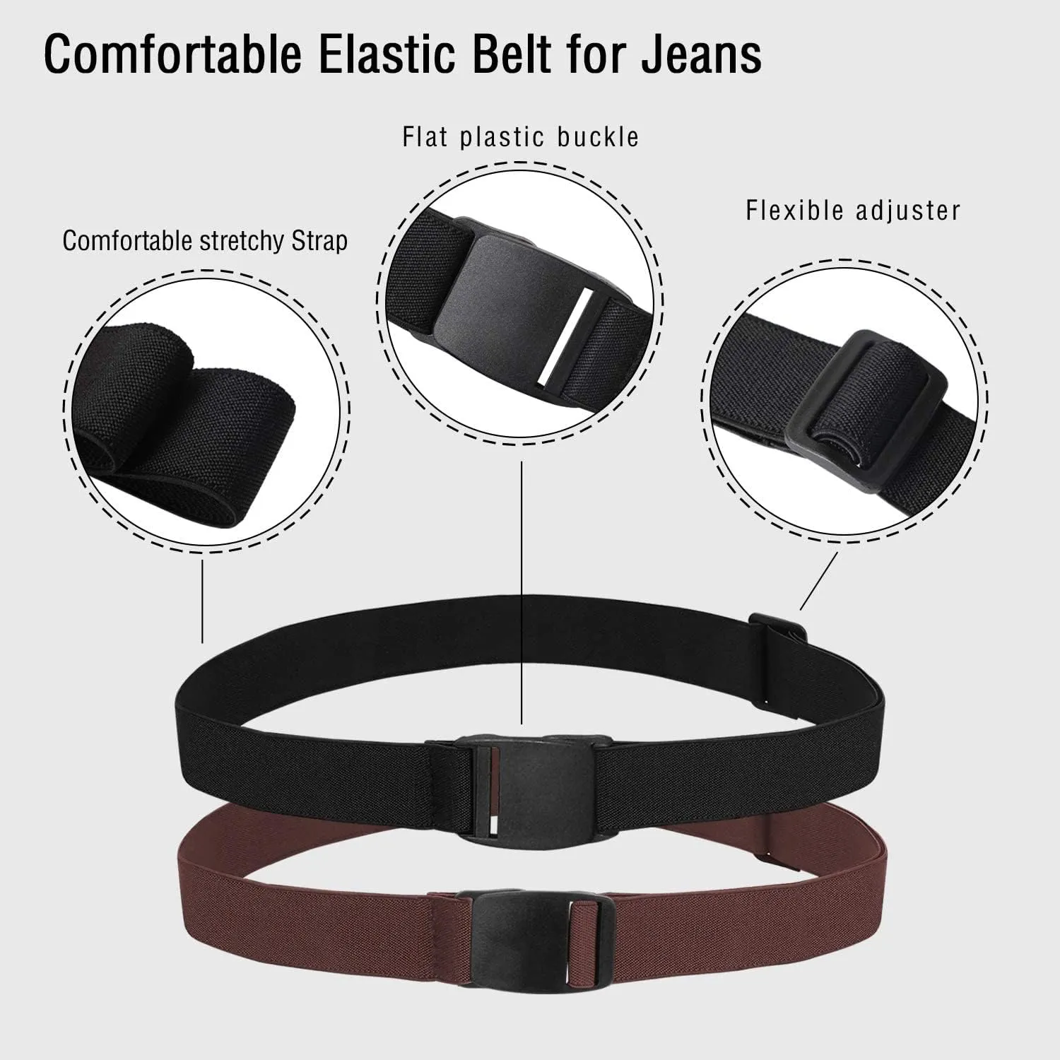 XZQTIVE Men Women No Show Elastic Stretch Belt Invisible Web Belt Quick Release Flat Plastic Buckle