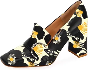 YDN Women Chunky High Heels Square Toe Loafers Shoes Slip On Suede Office Pumps Buckle Size 4-15 US
