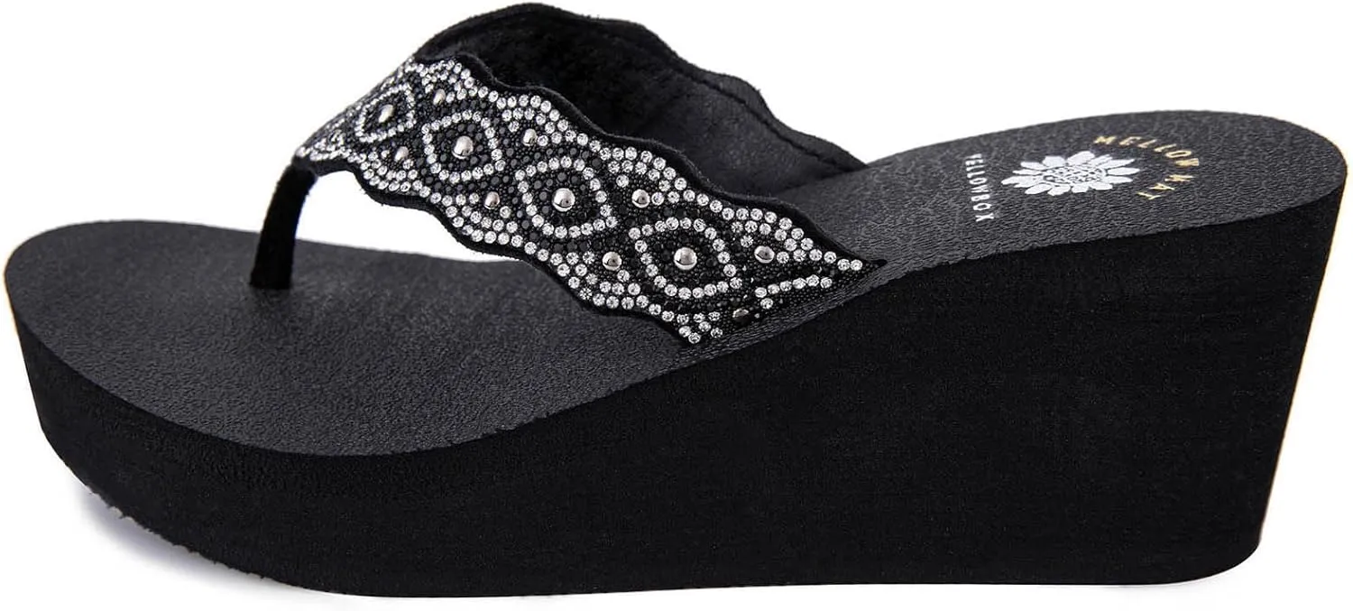 Yellow Box Women's Winny Wedge Sandal, Round Toe, Medium-High 2.75 Inch Heel, 1 Inch Platform Comfortable Flip-Flop