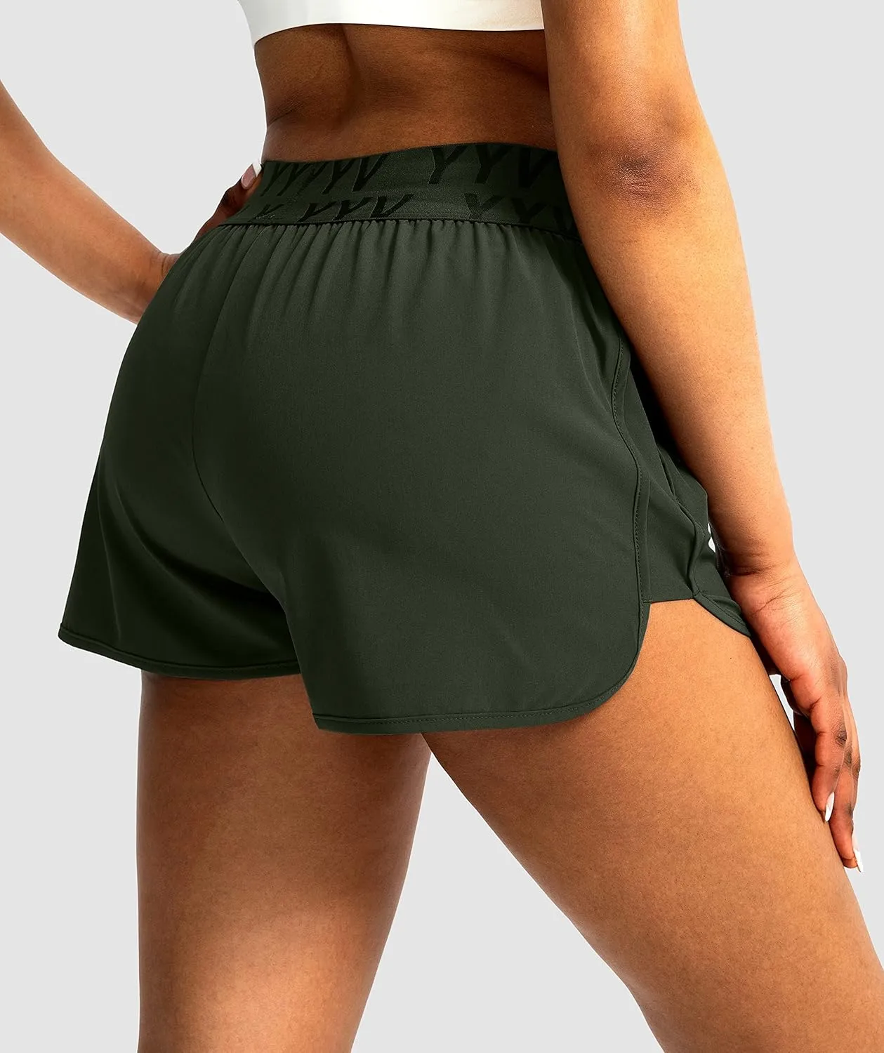 YYV Women's Running Shorts with Zipper Pockets Quick-Dry Elastic Waist Band Athletic Gym Shorts for Women with Liner