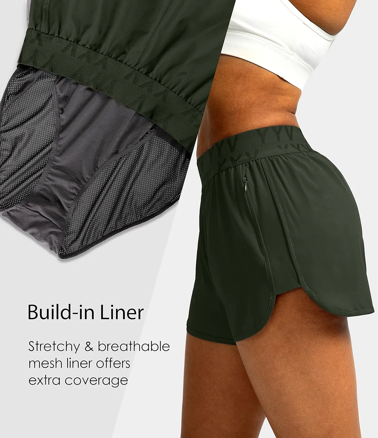 YYV Women's Running Shorts with Zipper Pockets Quick-Dry Elastic Waist Band Athletic Gym Shorts for Women with Liner