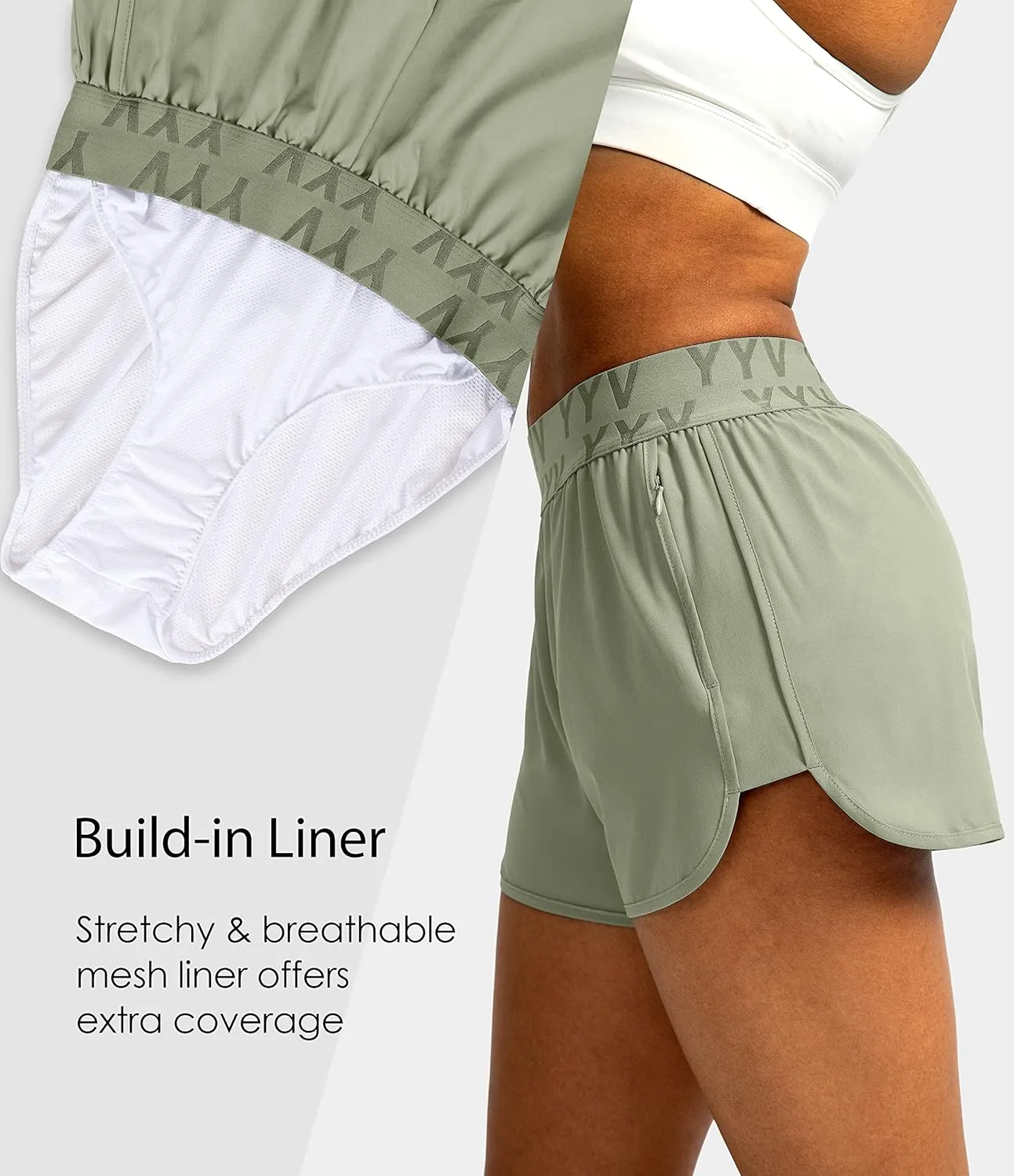 YYV Women's Running Shorts with Zipper Pockets Quick-Dry Elastic Waist Band Athletic Gym Shorts for Women with Liner