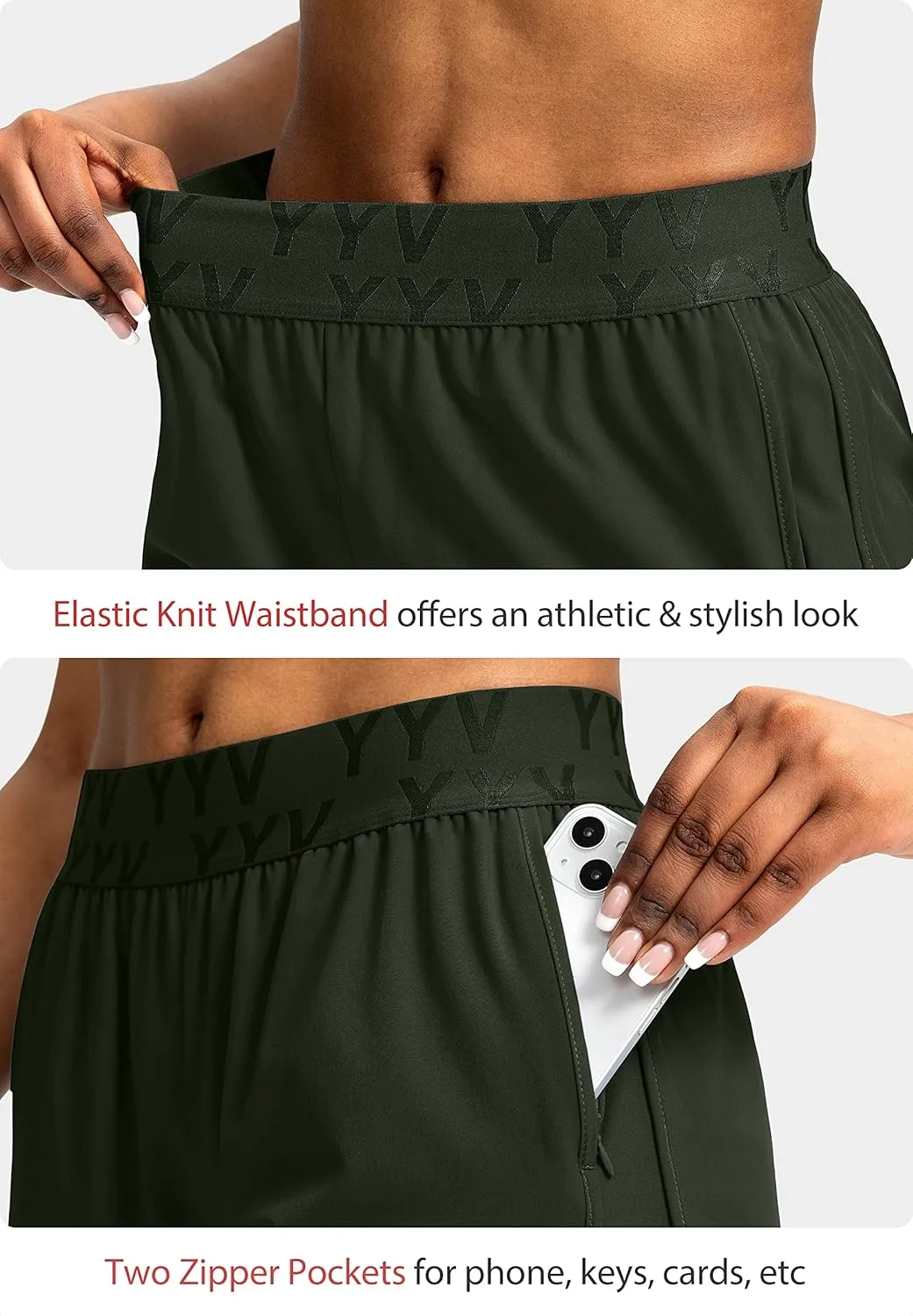 YYV Women's Running Shorts with Zipper Pockets Quick-Dry Elastic Waist Band Athletic Gym Shorts for Women with Liner
