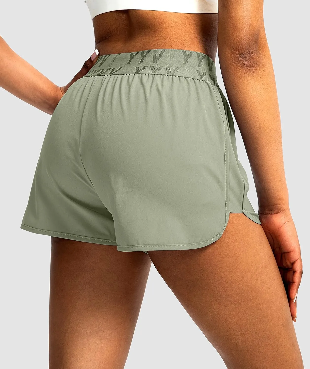 YYV Women's Running Shorts with Zipper Pockets Quick-Dry Elastic Waist Band Athletic Gym Shorts for Women with Liner