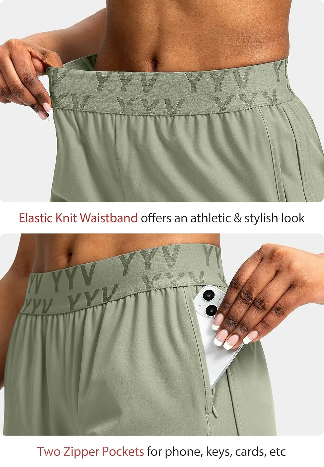 YYV Women's Running Shorts with Zipper Pockets Quick-Dry Elastic Waist Band Athletic Gym Shorts for Women with Liner