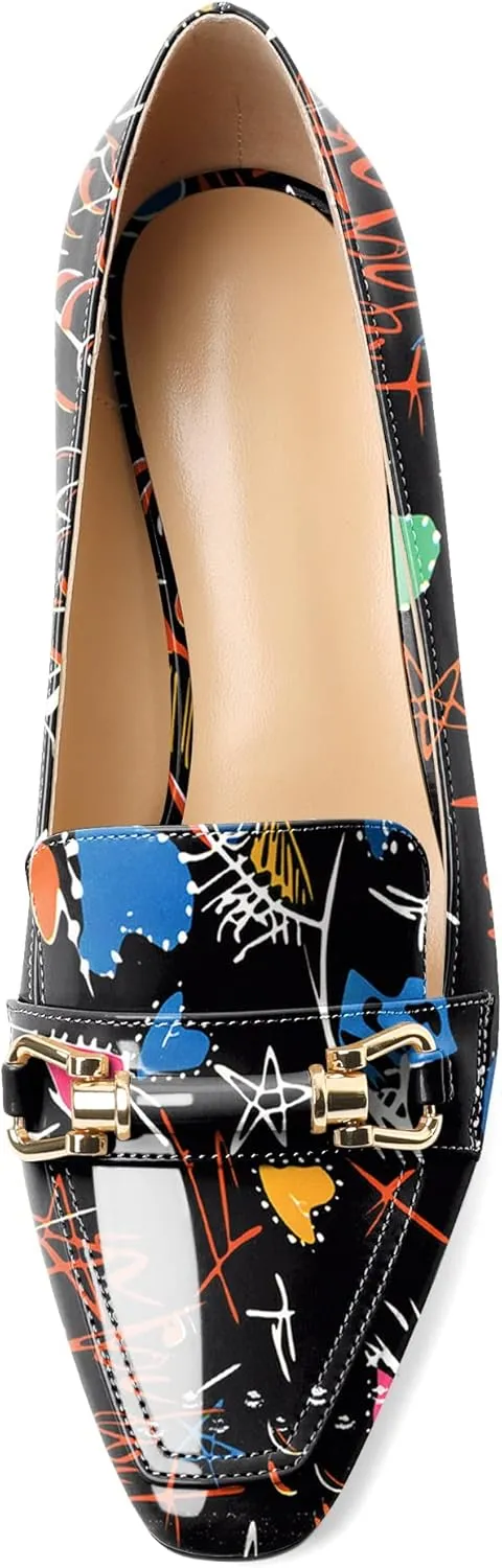 Zamikoo Block Heels for Women Closed Square Toe Metal Buckle Slip On Heeled Loafer Pumps Dress for Casual Work Daily Life Party 2.5 Inches