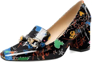 Zamikoo Block Heels for Women Closed Square Toe Metal Buckle Slip On Heeled Loafer Pumps Dress for Casual Work Daily Life Party 2.5 Inches