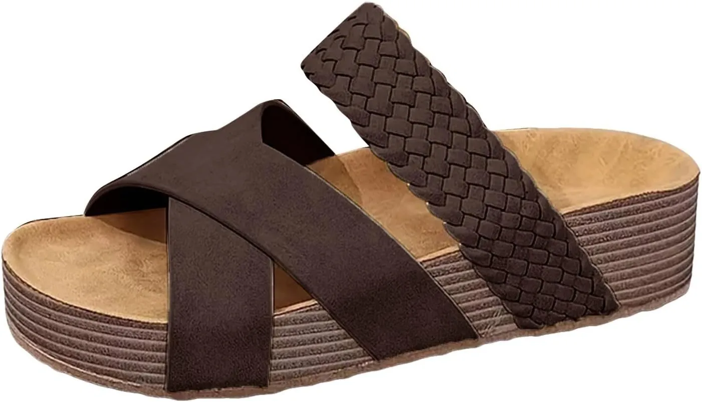 ZSpzx 2025 Platform Sandals for Women Comfortable X-Strap Open Toe Dressy Summer Low Wedges Womens Sandal Dress Slip On Cushion Footbed Shoes Recovery Mules for Walking Vacation Outdoor Indoor