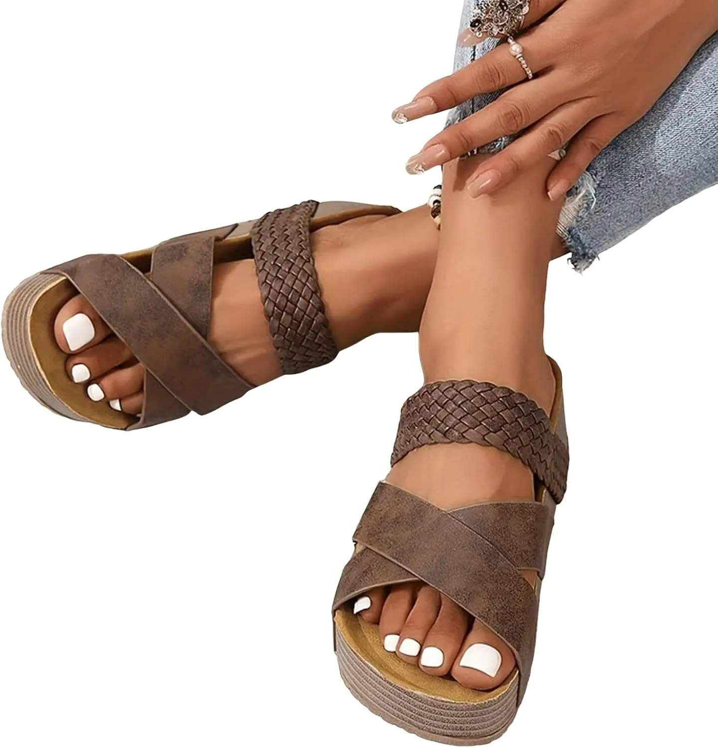 ZSpzx 2025 Platform Sandals for Women Comfortable X-Strap Open Toe Dressy Summer Low Wedges Womens Sandal Dress Slip On Cushion Footbed Shoes Recovery Mules for Walking Vacation Outdoor Indoor