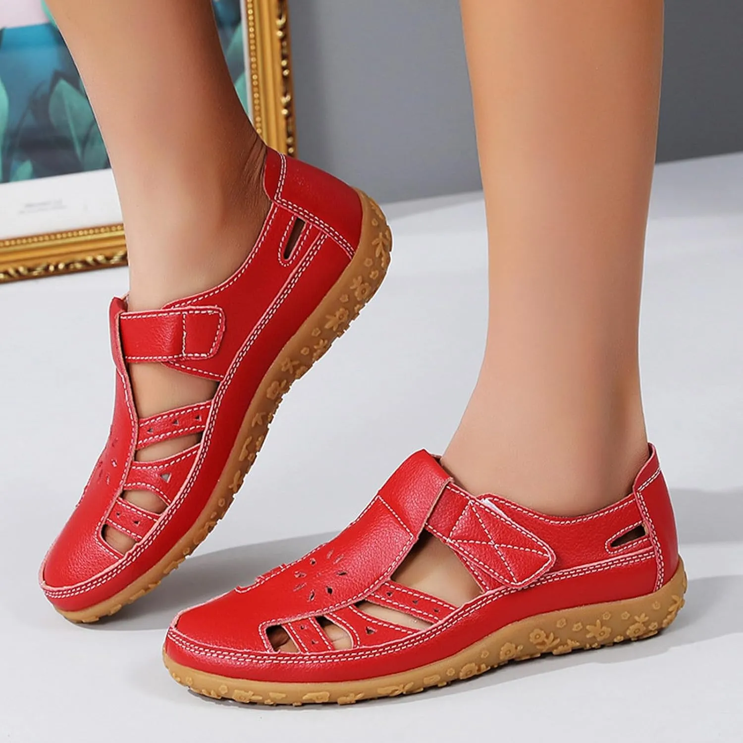 ZSpzx Women's Closed Toe Sandals Hollow Out Low Top Orthopedic Slip On Strappy Sandal Ladies Wedge Heel Arch Support Comfortable Cushion Footbed Casual Shoes Recovery Summer Daily Wear Shoe